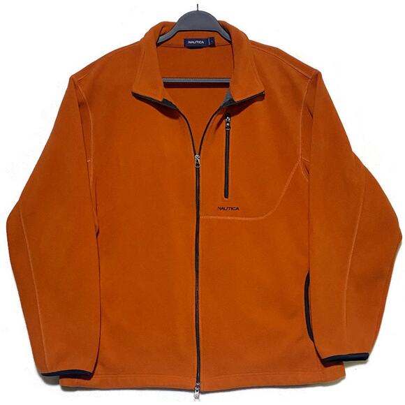 Nautica Zip Up Sweater Men's Size Large Orange Long Sleeve Full Zip - Picture 1 of 8